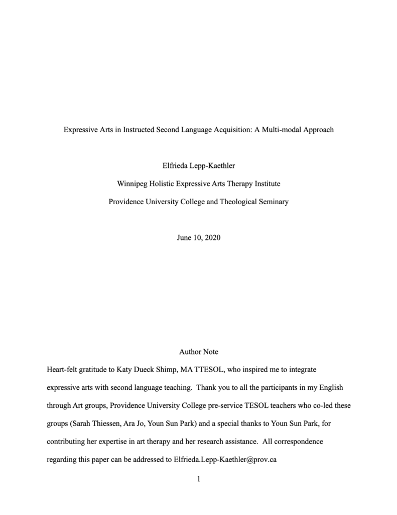 Expressive arts in Instructed Language Acquisition research paper cover page.