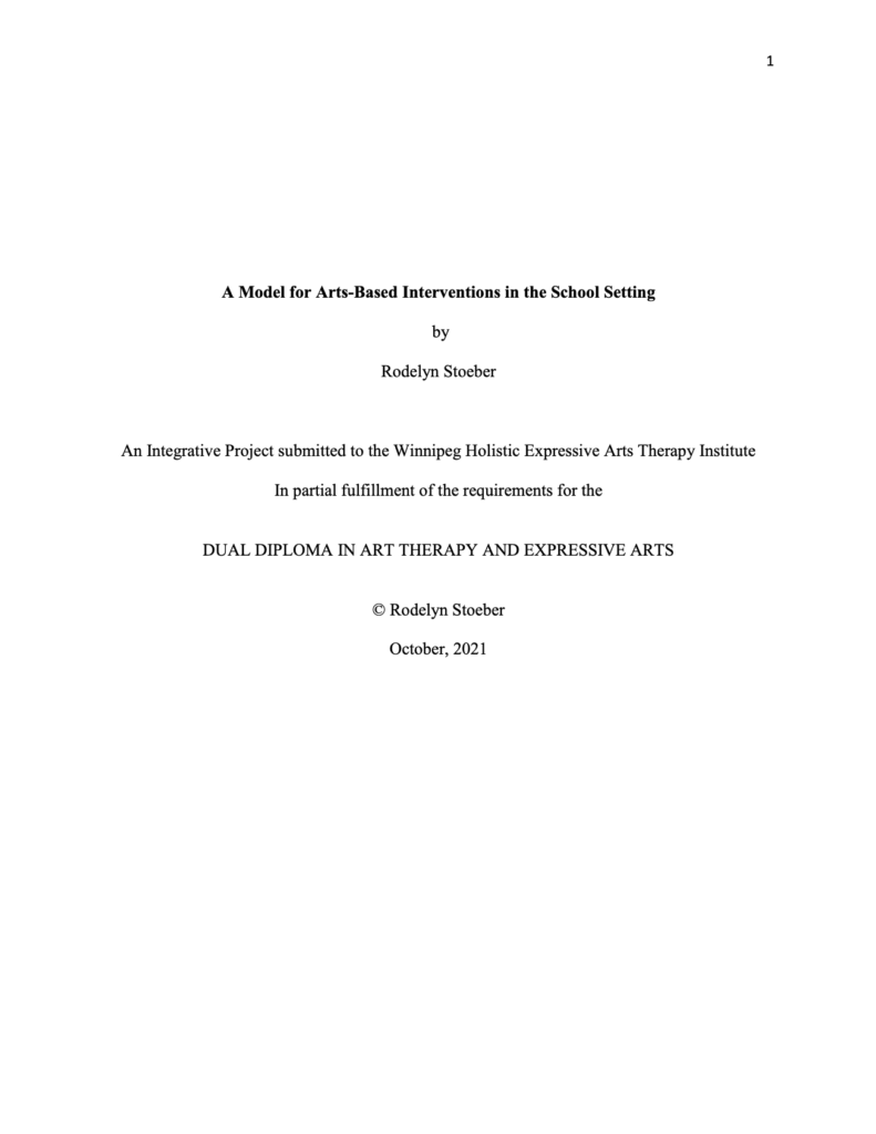 A Model for Arts-Based Interventions in the School Setting research paper cover page.