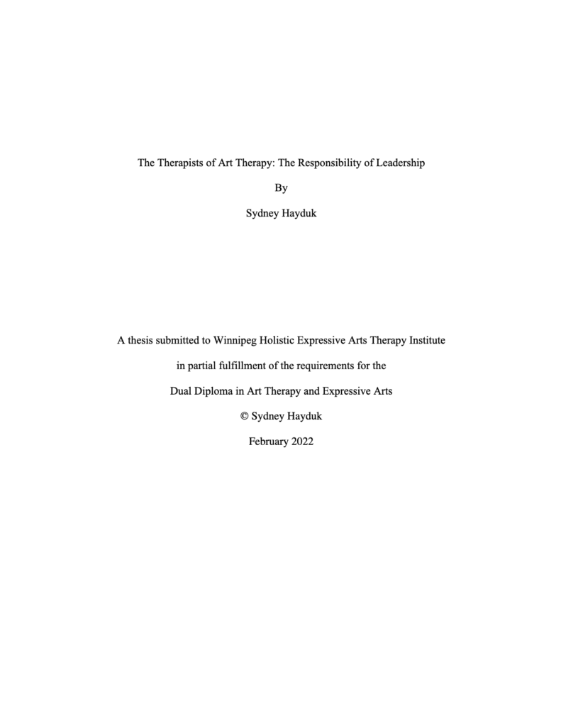 The Therapists of Art therapy research paper cover page.