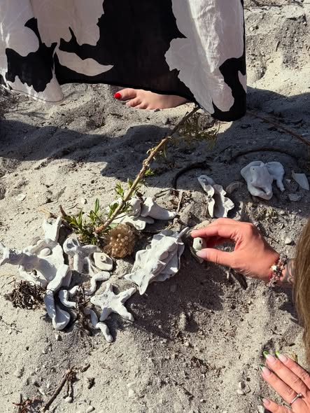 Art installation in the sand at Painted Sky Studio on Lake Manitoba
