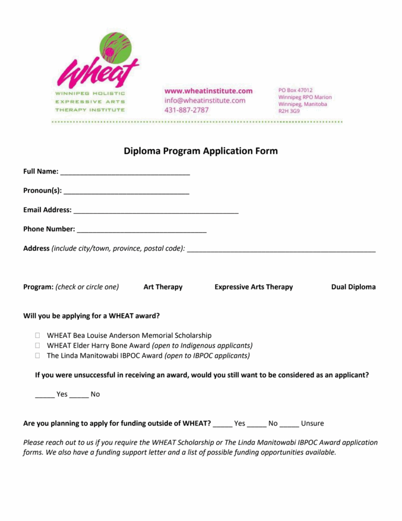 Diploma Program Application form cover page screenshot.