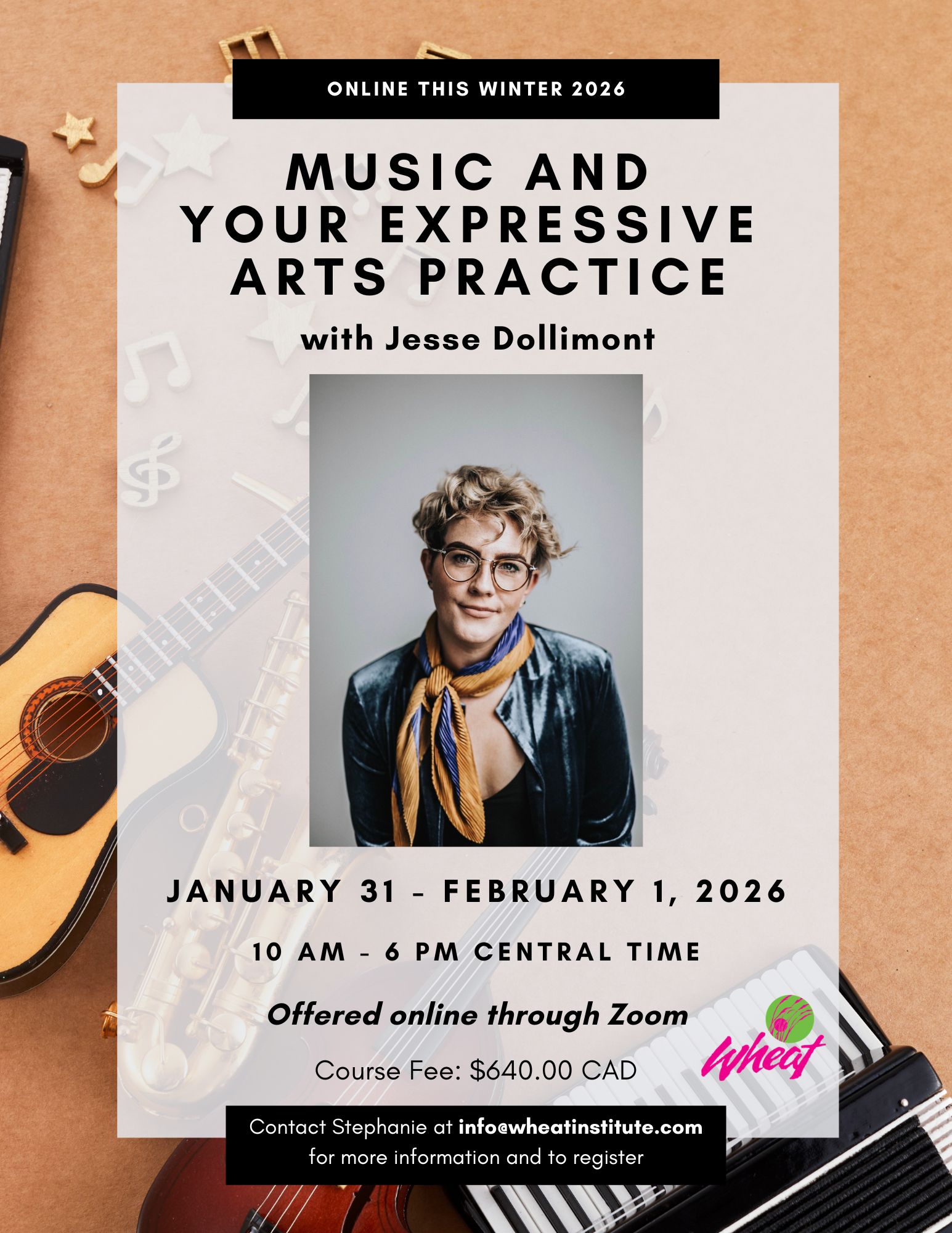 Poster for Online class with Jesse Dollimont. Music and Your Expressive Arts Practice.