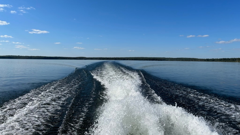 Wake behind boat.