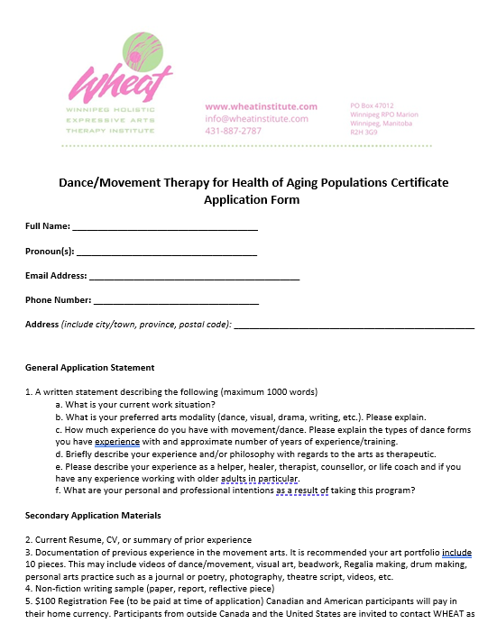 Cover photo of the Dance Movement Therapy Certificate application form