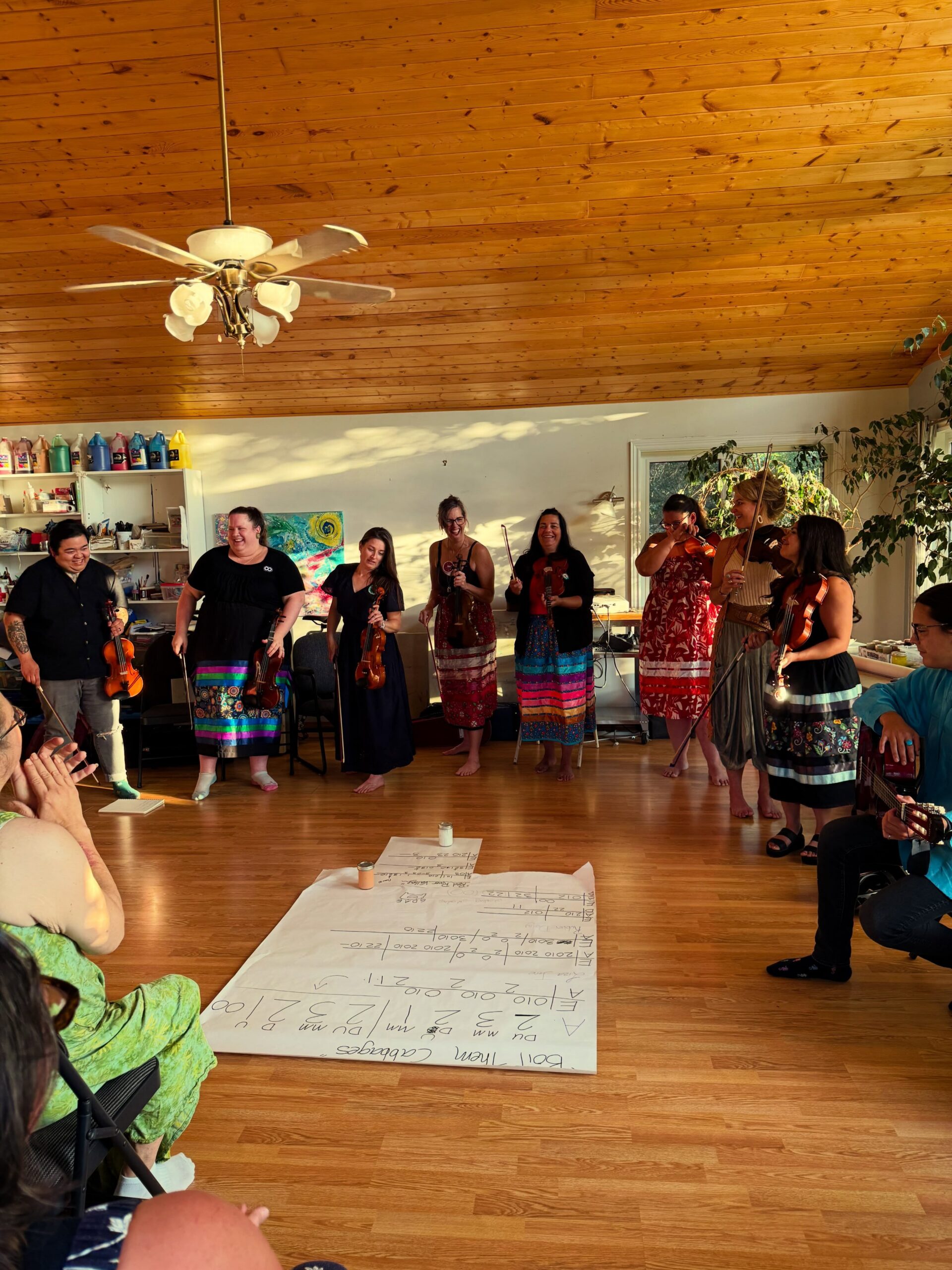 Group of students playing fiddles as part of Métis Creative Arts Certificate